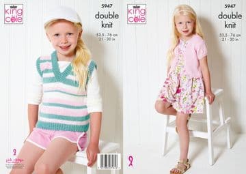 King Cole DK Knitting Pattern - 5947 Girl's Bolero & Tank Top