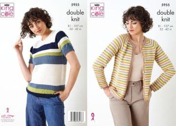 King Cole DK Knitting Pattern - 5955 Ladies Cardigan & Sweater ( Twin Set)