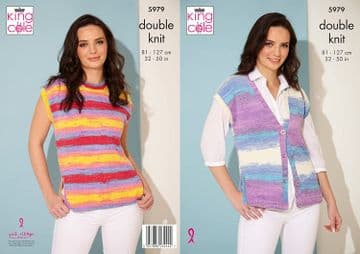 King Cole DK Knitting Pattern - 5979 Waistcoat & Top