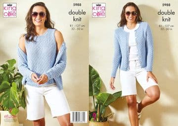 King Cole DK Knitting Pattern - 5988 Cardigan & Top