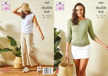 King Cole DK Knitting Pattern - 5989 Sweater & Summer Top