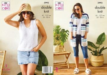 King Cole DK Knitting Pattern - 5993 Cardigan & Vest Top