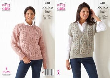 King Cole DK Knitting Pattern - 6035 Ladies Slipover & Sweater