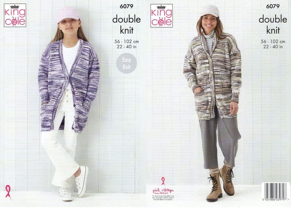 King Cole DK Knitting Pattern - 6079 Girl s & Woman s Cardigans