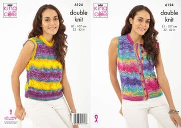 King Cole DK Knitting Pattern - 6124 Ladies Tank Top & Waistcoat