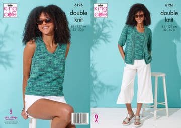 King Cole DK Knitting Pattern - 6126 Ladies Summer Top & Cardigan