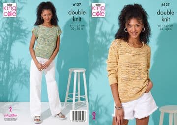 King Cole DK Knitting Pattern - 6127 Ladies Sweater & Summer Top