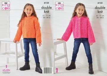 King Cole DK Knitting Pattern - 6133 Childrens' Sweater & Cardigan