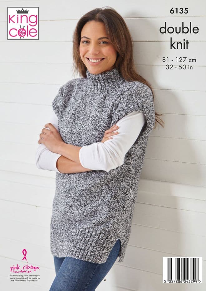 King Cole DK Knitting Pattern - 6135 Ladies Waistcoat & Tunic