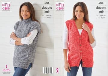 King Cole DK Knitting Pattern - 6135 Ladies Waistcoat & Tunic