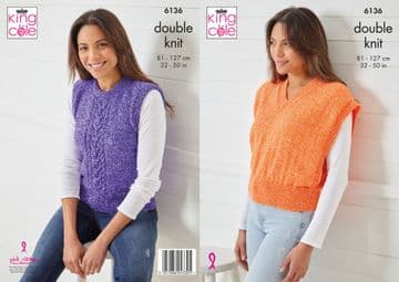 King Cole DK Knitting Pattern - 6136 Ladies Slipovers (2 Designs)