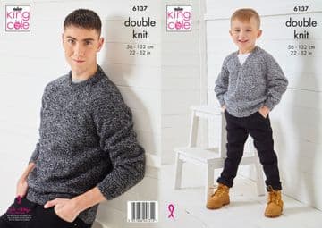 King Cole DK Knitting Pattern - 6137 Men & Boys Sweaters