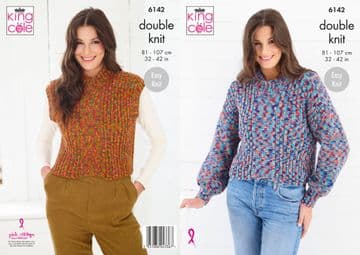 King Cole DK Knitting Pattern - 6142 Ladies Sweater & Tank Top