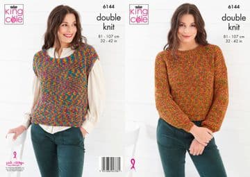 King Cole DK Knitting Pattern - 6144 Ladies Sweater & Tank Top