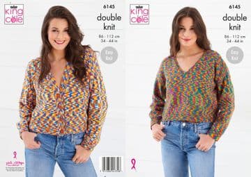 King Cole DK Knitting Pattern - 6145 Ladies Cardigan & Sweater