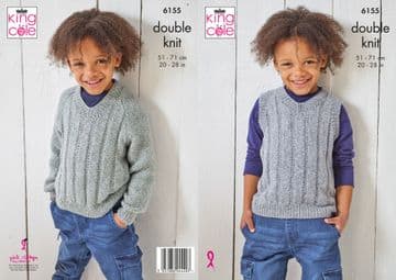 King Cole DK Knitting Pattern - 6155 Children's Sweater & Tank Top