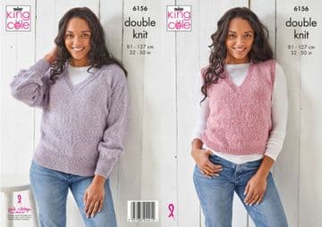 King Cole DK Knitting Pattern - 6156 Ladies Sweater & Tank Top