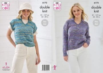King Cole DK Knitting Pattern - 6172 Ladies Sweater& Short Sleeved Top