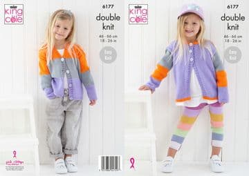 King Cole DK Knitting Pattern - 6177 Childrens Cardigans (2 Designs)