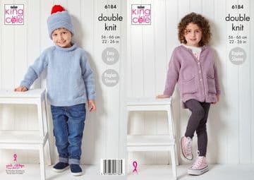 King Cole DK Knitting Pattern - 6184 Childrens Cardigan, Sweater & Hat