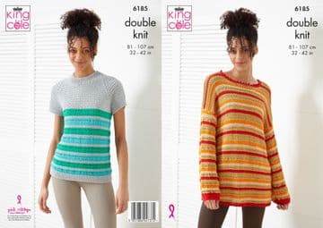 King Cole DK Knitting Pattern - 6185 Ladies Sweater & Summer Top