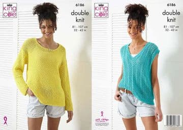 King Cole DK Knitting Pattern - 6186 Ladies Sweater & Tank Top (2 Designs)