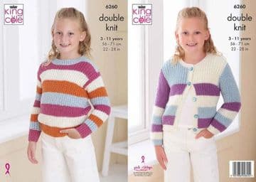 King Cole DK Knitting Pattern - 6260 Girl's Sweater & Cardigan
