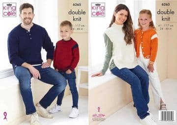 King Cole DK Knitting Pattern - 6265 Adult & Kids Sweaters & Cardigan