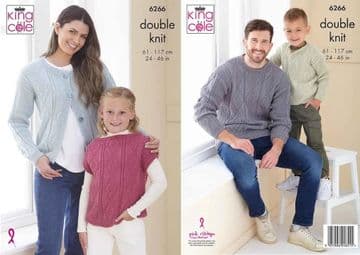 King Cole DK Knitting Pattern - 6266 Adult & Kids Sweaters, Cardigan & Top