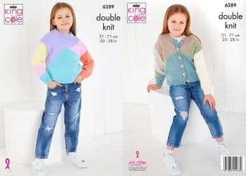 King Cole DK Knitting Pattern - 6289 Girls Sweater& Cardigan