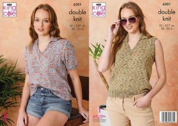 King Cole DK Knitting Pattern - 6301 Ladies Summer Tops (2 Designs)