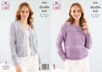 King Cole DK Knitting Pattern - 6336 Ladies Sweater & Cardigan (2 Designs)