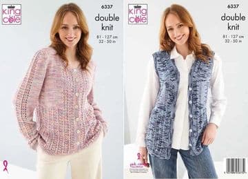 King Cole DK Knitting Pattern - 6337 Ladies Cardigan & Waistcoat (2 Designs)