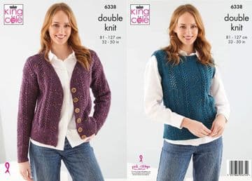King Cole DK Knitting Pattern - 6338 Ladies Cardigan & Slipover (2 Designs)