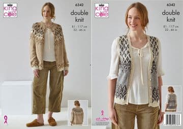 King Cole DK Knitting Pattern - 6342 Ladies Cardigan & Waistcoat (2 Designs)