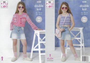 King Cole DK Knitting Pattern - 6348 Girls Cardigan & Summer Top (2 Designs)