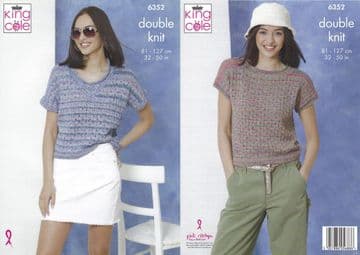 King Cole DK Knitting Pattern - 6352 Ladies Summer Tops (2 Designs)