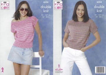 King Cole DK Knitting Pattern - 6354 Short Sleeved & Sleeveless Summer Tops (2 Designs)