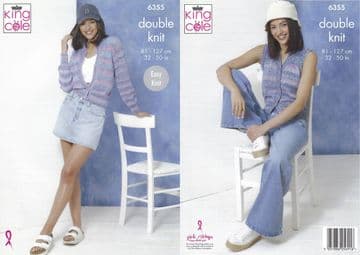 King Cole DK Knitting Pattern - 6355 Ladies Cardigan & Waistcoat (2 Designs)