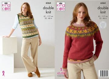 King Cole DK Knitting Pattern - 6364 Ladies Sweater & Slipover (2 Designs)