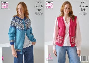 King Cole DK Knitting Pattern - 6365 Ladies Cardigan & Waistcoat (2 Designs)