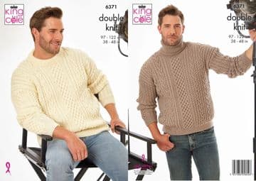 King Cole DK Knitting Pattern - 6371 Men's Sweaters (2 Designs)