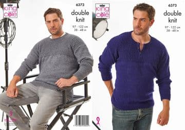 King Cole DK Knitting Pattern - 6373 Men's Sweaters (2 Designs)