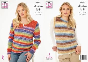 King Cole DK Knitting Pattern - 6403 Ladies Sweater & Slipover (2 Designs)