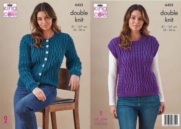 King Cole DK Knitting Pattern - 6433 Ladies Cardigan & Tank Top (2 Designs)