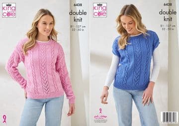 King Cole DK Knitting Pattern - 6438 Ladies Sweater & Slipover (2 Designs)