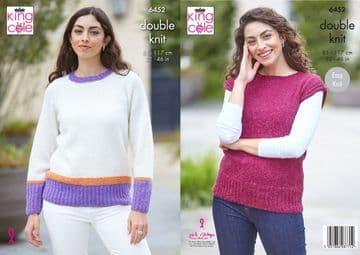 King Cole DK Knitting Pattern - 6452 Ladies Sweater & Slipover (2 Designs)