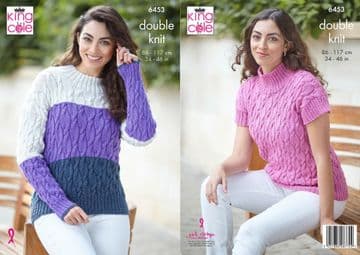 King Cole DK Knitting Pattern - 6453 Ladies Sweater & Slipover (2 Designs)