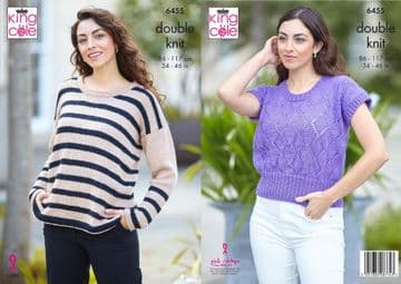 King Cole DK Knitting Pattern - 6455 Ladies Sweater & Summer Top (2 Designs)