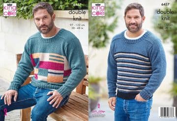 King Cole DK Knitting Pattern - 6457 Men's Sweaters (2 Designs)